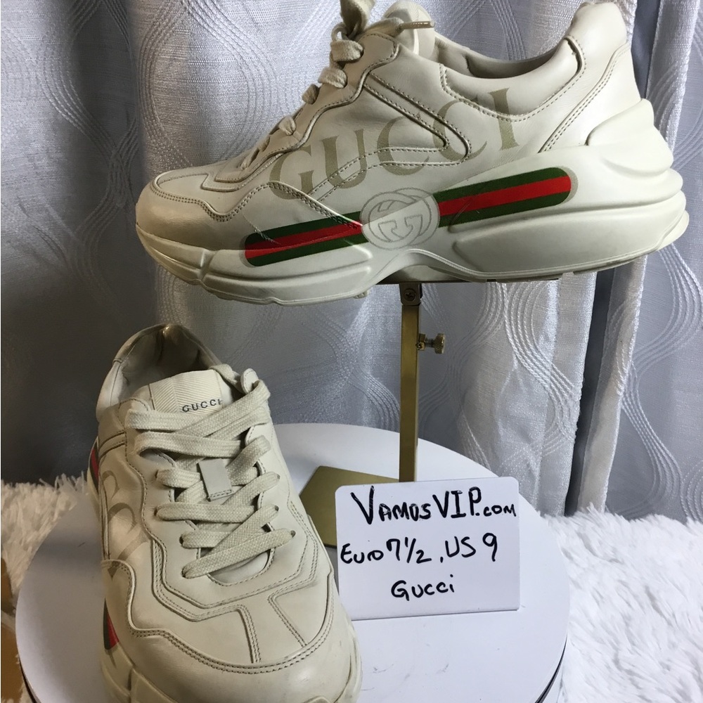Gucci Cream Platform Sneakers with Red & Green Web Stripe